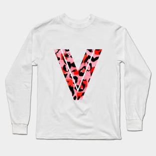 Letter V Watercolour Leopard Print Alphabet Red Long Sleeve T-Shirt